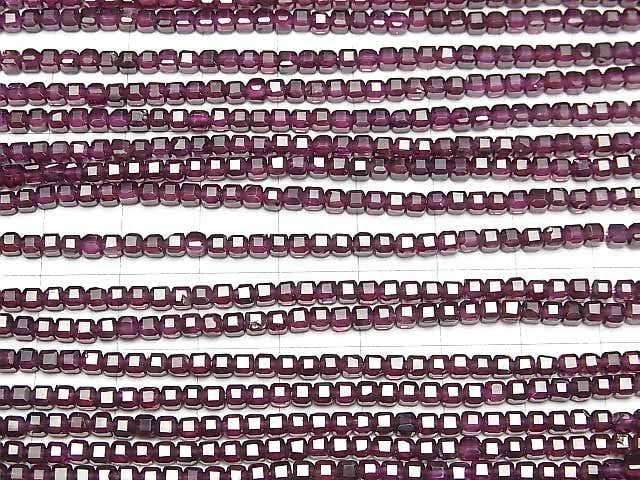 [Video]High Quality! Rhodolite Garnet AAA Cube Shape 2.5x2.5x2.5mm 1strand beads (aprx.15inch/37cm)