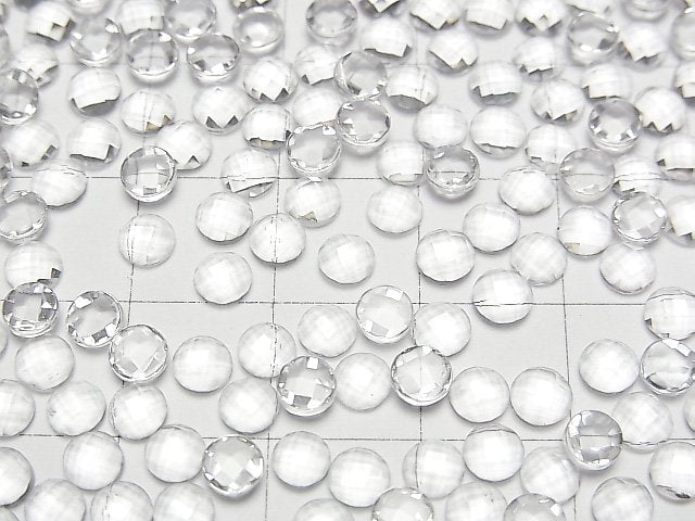 [Video]High Quality White Topaz AAA Round Faceted Cabochon 4x4mm 10pcs