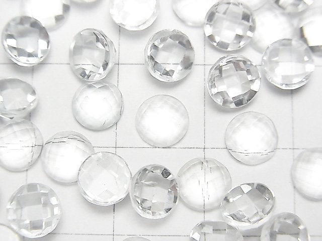 [Video]High Quality White Topaz AAA Round Faceted Cabochon 6x6mm 4pcs