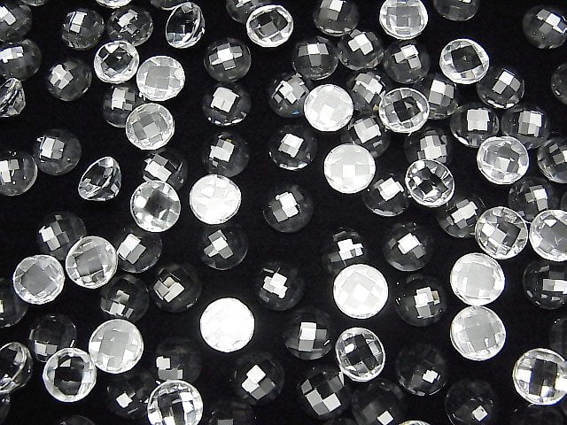 [Video]High Quality White Topaz AAA Round Faceted Cabochon 8x8mm 2pcs