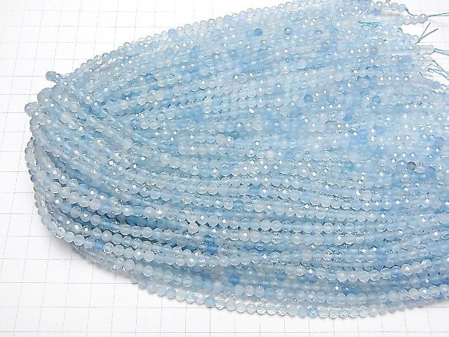 [Video]High Quality! Aquamarine AAA- Faceted Round 4mm half or 1strand beads (aprx.15inch/37cm)