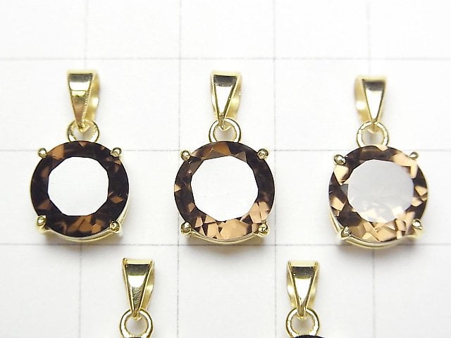 [Video]High Quality Smoky Quartz AAA Round Faceted 10x10mm Pendant 18KGP