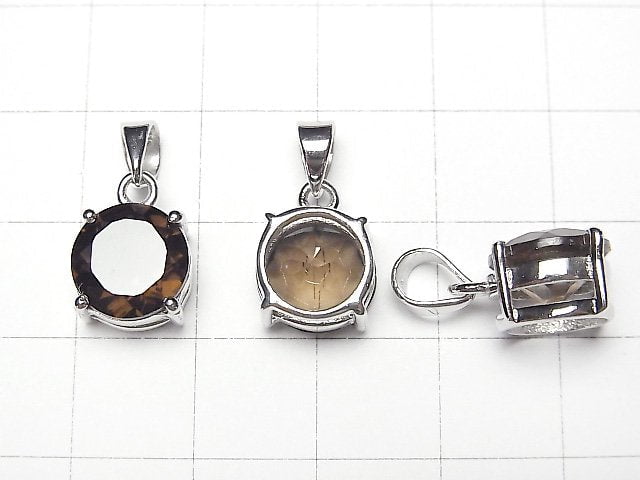 [Video]High Quality Smoky Quartz AAA Round Faceted 10x10mm Pendant Silver925