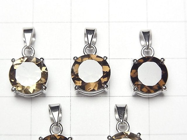 [Video]High Quality Smoky Quartz AAA Round Faceted 10x10mm Pendant Silver925