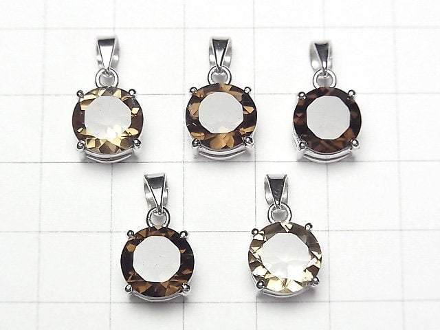 [Video]High Quality Smoky Quartz AAA Round Faceted 10x10mm Pendant Silver925