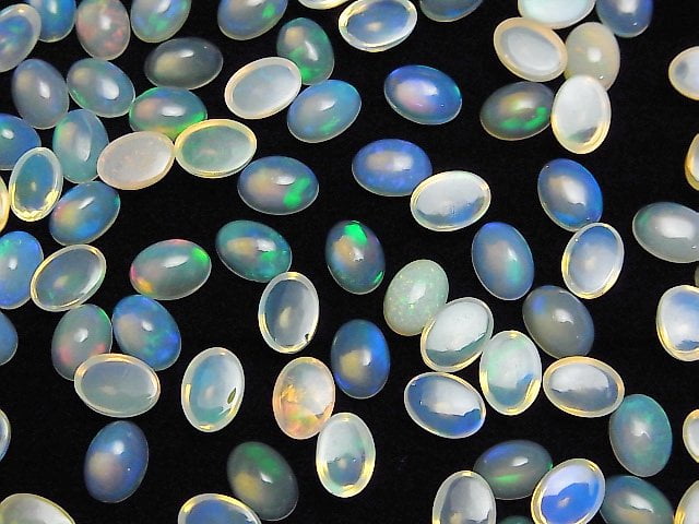 [Video]High Quality Ethiopian Opal AAA- Oval Cabochon 7x5mm 5pcs