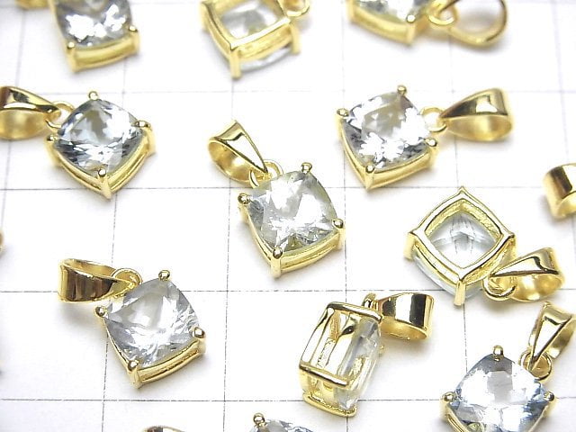 [Video]High Quality Aquamarine AAA Square Faceted Pendant 7x7mm 18KGP 1pc