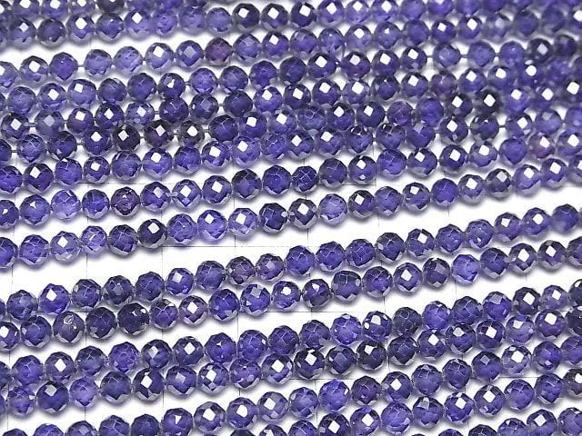 High Quality! Cubic Zirconia AAA Faceted Round 4mm [Purple] 1strand beads (aprx.14inch/35cm)