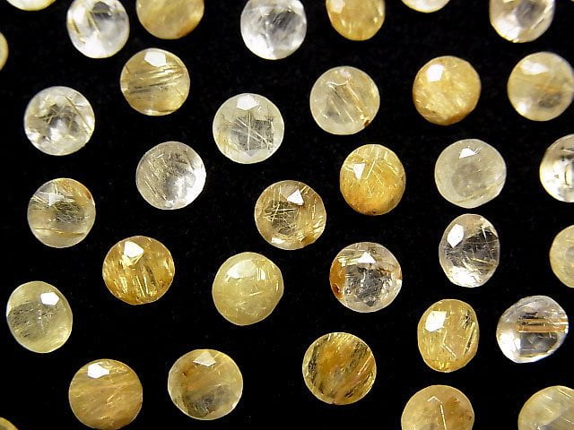 [Video]High Quality Rutilated Quartz AAA- Loose stone Round Faceted 5x5mm 5pcs