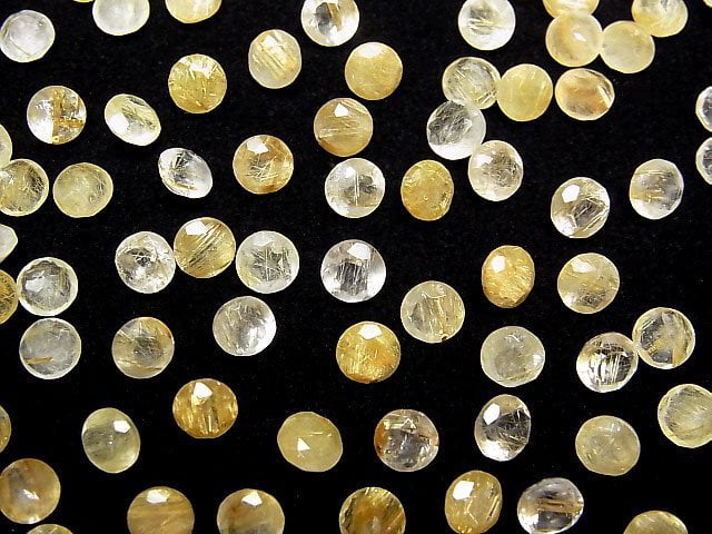 [Video]High Quality Rutilated Quartz AAA- Loose stone Round Faceted 5x5mm 5pcs