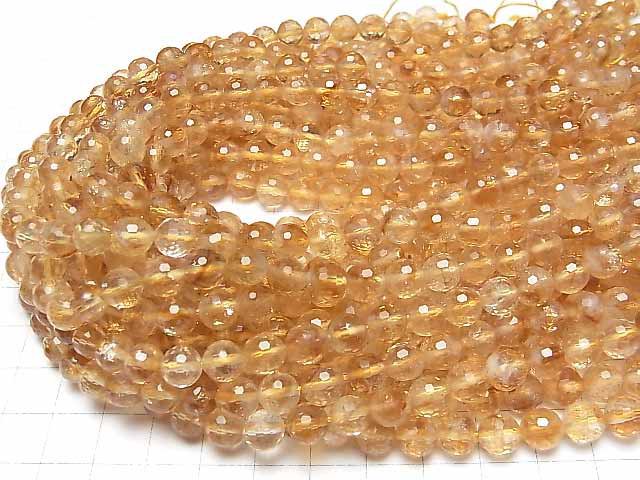 [Video]High Quality! Phantom Citrine AA++ 128Faceted Round 7mm half or 1strand beads (aprx.15inch/36cm)