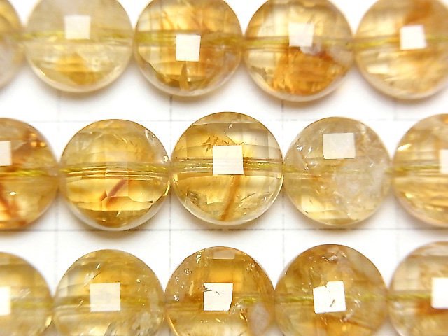 [Video]High Quality! Phantom Citrine AA+ Faceted Coin 10x10x6mm half or 1strand beads (aprx.15inch/36cm)