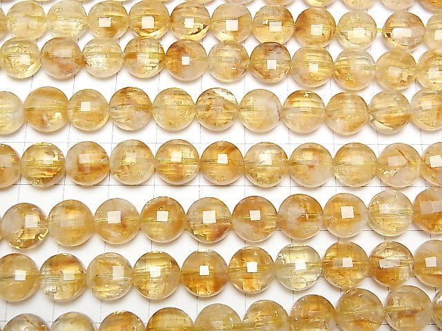 [Video]High Quality! Phantom Citrine AA+ Faceted Coin 10x10x6mm half or 1strand beads (aprx.15inch/36cm)