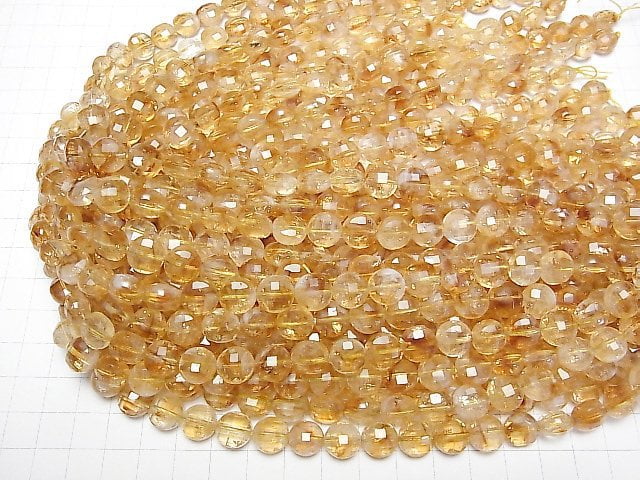 [Video]High Quality! Phantom Citrine AA+ Faceted Coin 10x10x6mm half or 1strand beads (aprx.15inch/36cm)