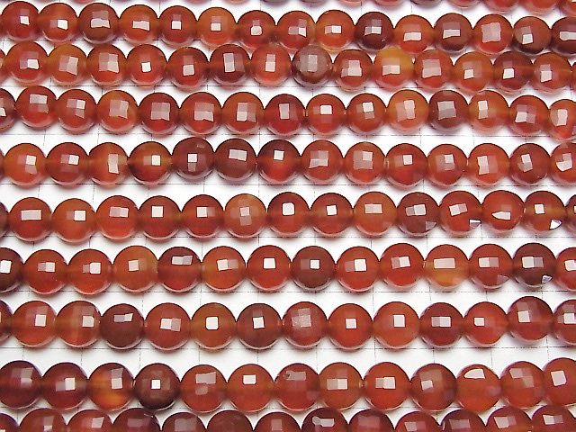 [Video]High Quality! Red Agate AAA Faceted Coin 8x8x5mm 1strand beads (aprx.15inch/36cm)