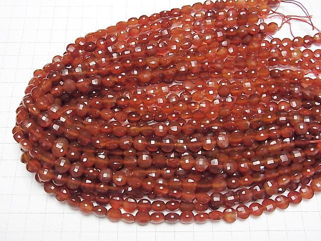 [Video]High Quality! Red Agate AAA Faceted Coin 8x8x5mm 1strand beads (aprx.15inch/36cm)