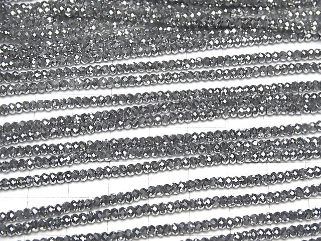 [Video]High Quality! Hematite Faceted Button Rondelle 3x3x2mm Silver coated 1strand beads (aprx.15inch/37cm)
