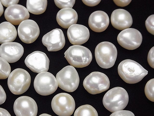 [Video] Fresh Water Pearl AA++ Loose stone Potato-Baroque 12-14mm White [Half Drilled Hole ] 4pcs