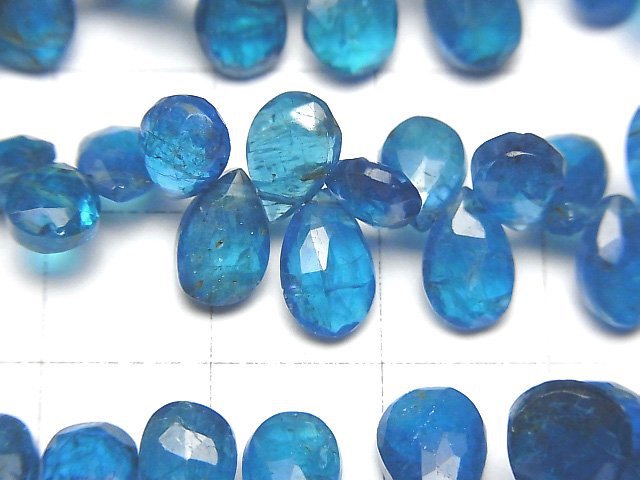 [Video]High Quality Neon Blue Apatite AA++ Pear shape Faceted Briolette half or 1strand beads (aprx.6inch/16cm)