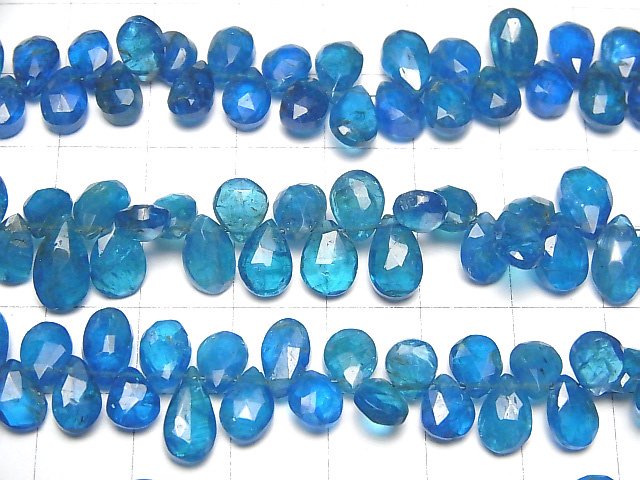 [Video]High Quality Neon Blue Apatite AA++ Pear shape Faceted Briolette half or 1strand beads (aprx.6inch/16cm)