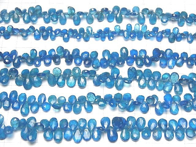 [Video]High Quality Neon Blue Apatite AA++ Pear shape Faceted Briolette half or 1strand beads (aprx.6inch/16cm)