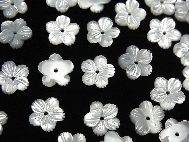 [Video]Mother of Pearl MOP AAA White Flower [8mm][10mm] Center hole 4pcs