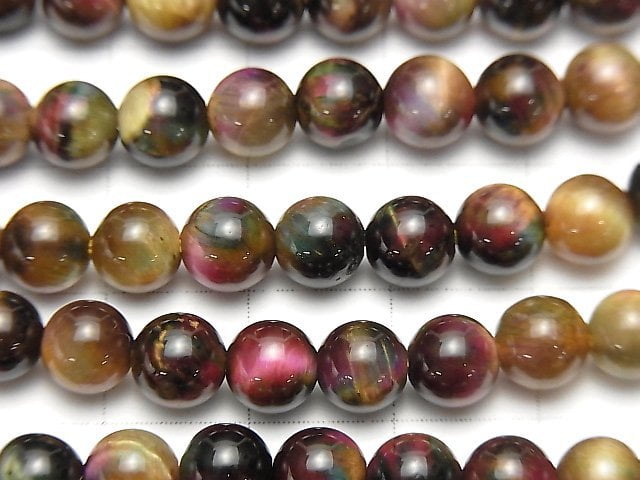 [Video] Mix Color Tiger's Eye AAA- Round 6mm 1strand beads (aprx.15inch/36cm)