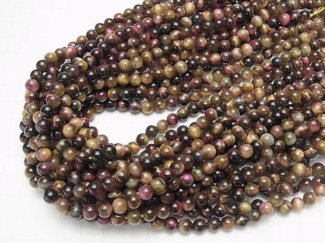 [Video] Mix Color Tiger's Eye AAA- Round 6mm 1strand beads (aprx.15inch/36cm)