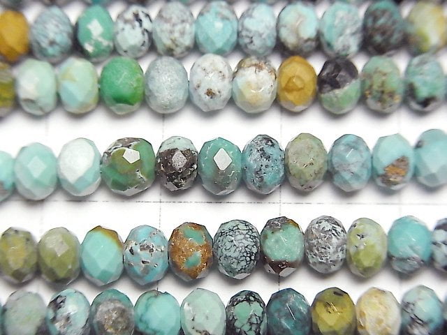 [Video]High Quality! Turquoise AA Faceted Button Rondelle 5x5x3mm half or 1strand beads (aprx.14inch/35cm)