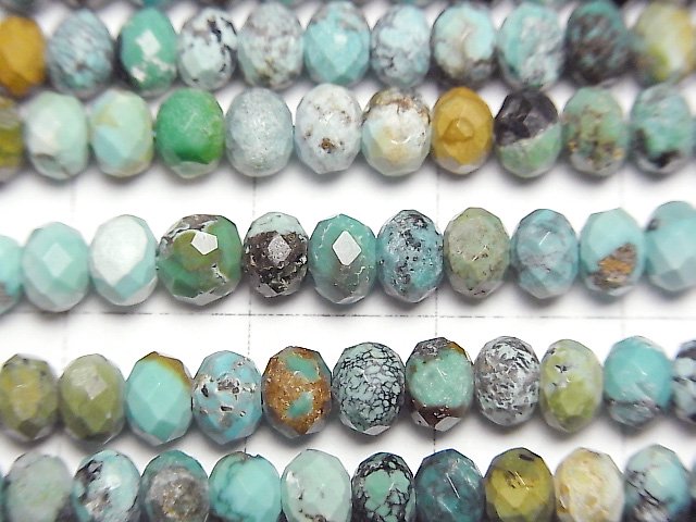 [Video]High Quality! Turquoise AA Faceted Button Roundel 5x5x3mm half or 1strand beads (aprx.14inch/35cm)