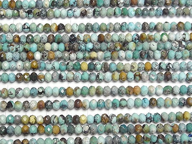 [Video]High Quality! Turquoise AA Faceted Button Rondelle 5x5x3mm half or 1strand beads (aprx.14inch/35cm)