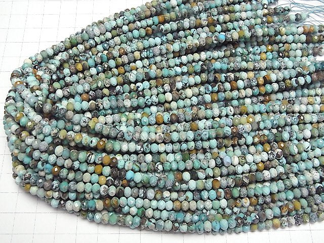 [Video]High Quality! Turquoise AA Faceted Button Roundel 5x5x3mm half or 1strand beads (aprx.14inch/35cm)