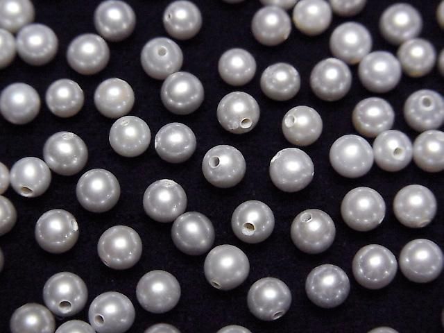 [Video] Fresh Water Pearl AAA Round 3-4mm [Half Drilled Hole] Silver 2 pairs