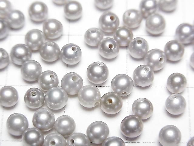 [Video] Fresh Water Pearl AAA Round 3-4mm [Half Drilled Hole] Silver 2 pairs