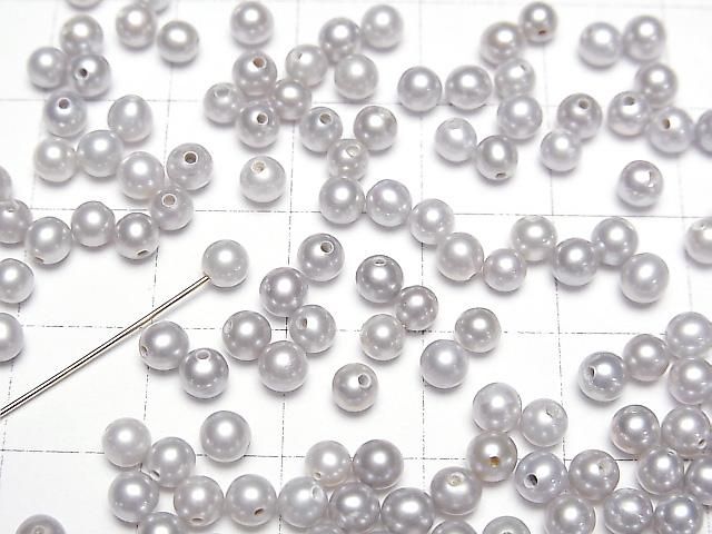 [Video] Fresh Water Pearl AAA Round 3-4mm [Half Drilled Hole] Silver 2 pairs