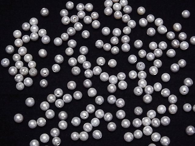 [Video] Fresh Water Pearl AAA Round 3-4mm [Half Drilled Hole] Silver 2 pairs
