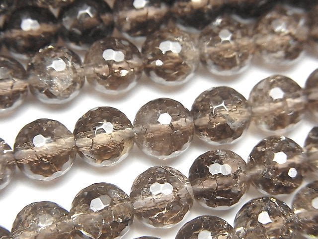 [Video] Crack Smoky Quartz 128 Faceted Round 8mm half or 1strand beads (aprx.15inch/37cm)