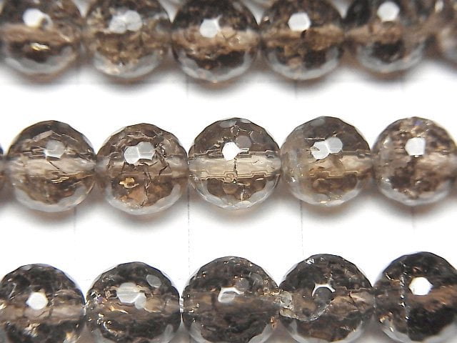 [Video] Crack Smoky Quartz 128 Faceted Round 8mm half or 1strand beads (aprx.15inch/37cm)