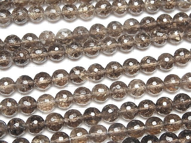 [Video] Crack Smoky Quartz 128 Faceted Round 8mm half or 1strand beads (aprx.15inch/37cm)