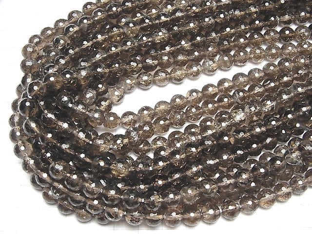 [Video] Crack Smoky Quartz 128 Faceted Round 8mm half or 1strand beads (aprx.15inch/37cm)