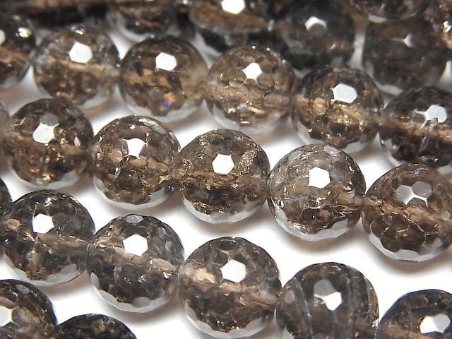 Faceted Round, Smoky Quartz Gemstone Beads