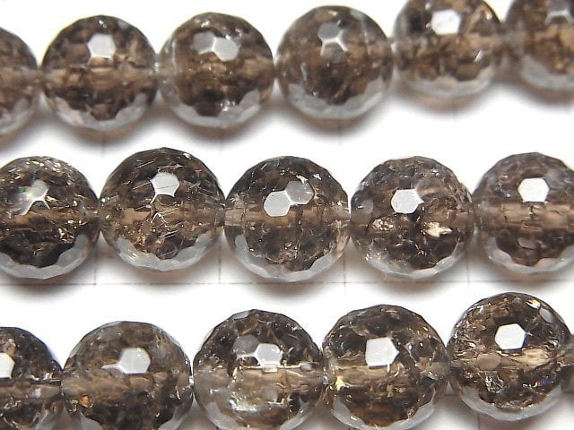 [Video] Crack Smoky Quartz 128Faceted Round 10mm half or 1strand beads (aprx.15inch/37cm)