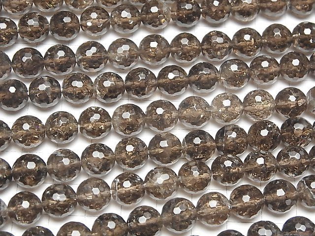 [Video] Crack Smoky Quartz 128Faceted Round 10mm half or 1strand beads (aprx.15inch/37cm)