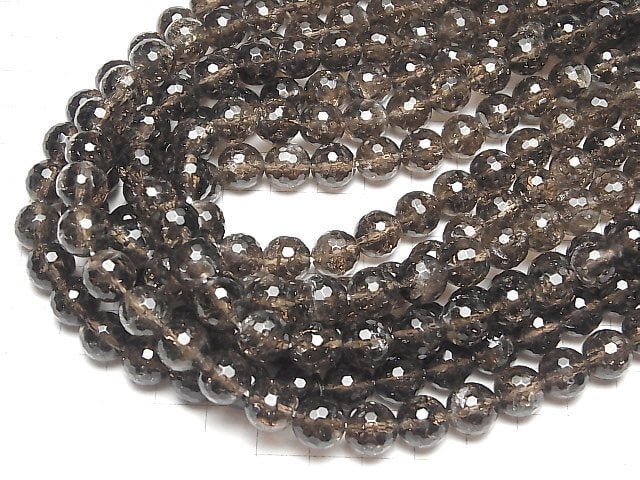 [Video] Crack Smoky Quartz 128Faceted Round 10mm half or 1strand beads (aprx.15inch/37cm)