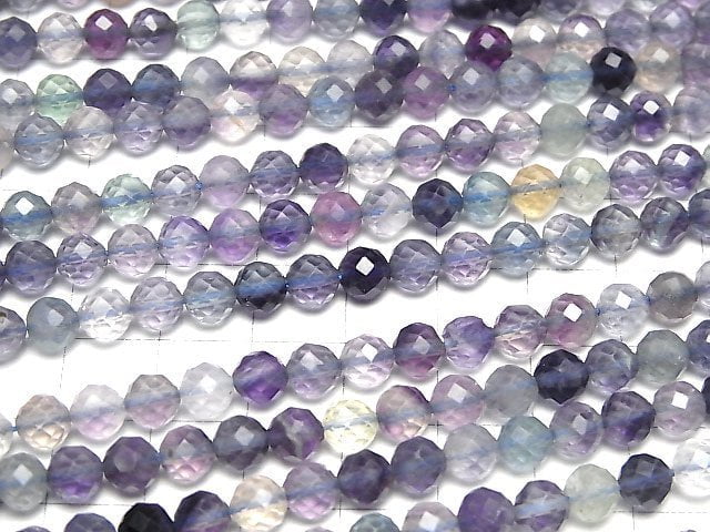 [Video]High Quality! Multicolor Fluorite AA++ Faceted Round 6mm 1strand beads (aprx.15inch/37cm)