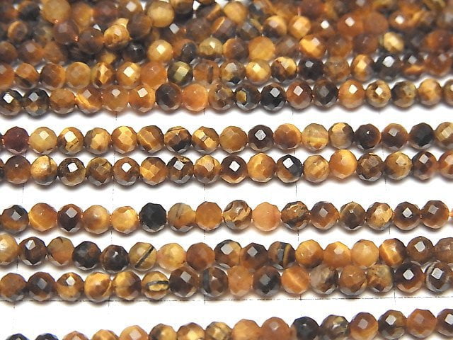 [Video]High Quality! Yellow Tiger's Eye AA++ Faceted Round 3mm 1strand beads (aprx.15inch/37cm)