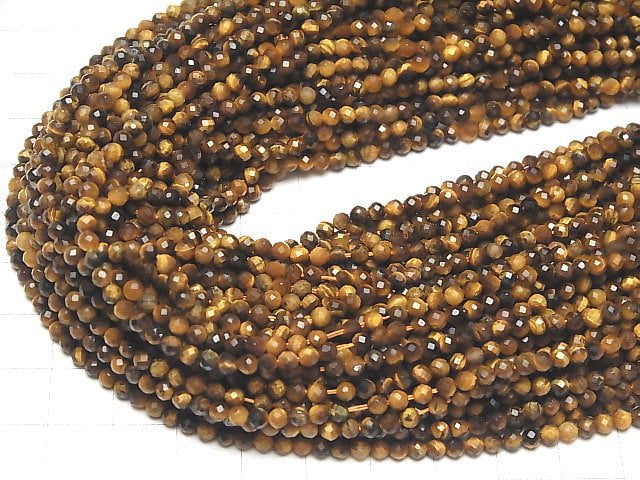 [Video]High Quality! Yellow Tiger's Eye AA++ Faceted Round 3mm 1strand beads (aprx.15inch/37cm)