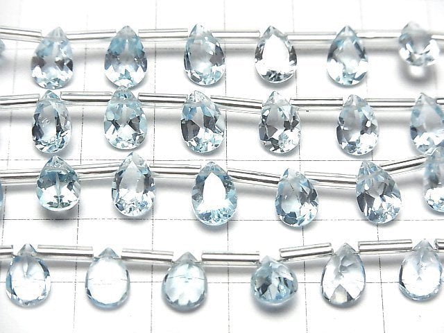 [Video]High Quality Sky Blue Topaz AAA Pear shape Faceted 9x6mm half or 1strand (12pcs )