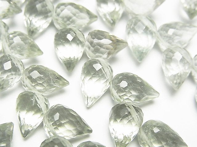 Drop, Faceted Briolette, Green Amethyst Gemstone Beads