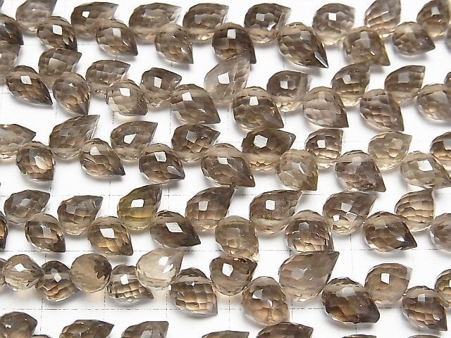 [Video]High Quality Smoky Quartz AAA Flower bud Drop Faceted Briolette 1strand beads (aprx.6inch/15cm)